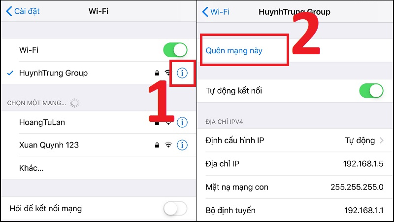 Chọn Quên  WiFi và kết nối lại